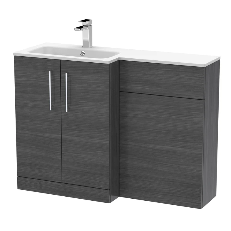 Lana 1100mm Basin & WC Combination Unit With White Stone Basin Left Hand - Anthracite Woodgrain