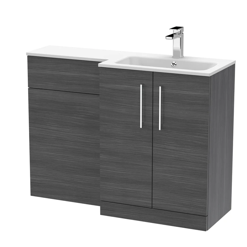Lana 1100mm Basin & WC Combination Unit With White Stone Basin Right Hand - Anthracite Woodgrain