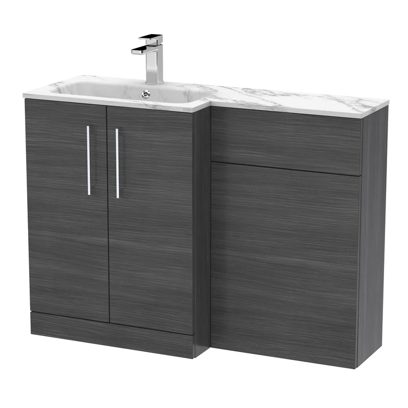 Lana 1100mm Basin & WC Combination Unit With Marble Stone Basin Left Hand - Anthracite Woodgrain