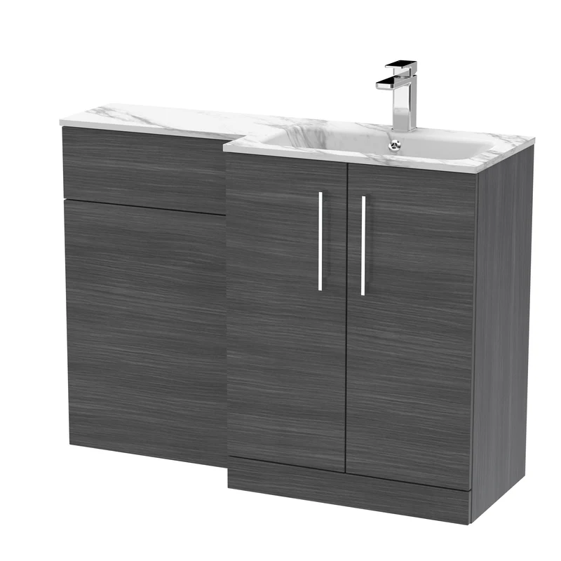Lana 1100mm Basin & WC Combination Unit With Marble Stone Basin Right Hand - Anthracite Woodgrain