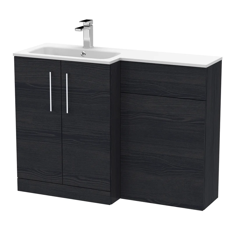 Lana 1100mm Basin & WC Combination Unit With White Stone Basin Left Hand - Charcoal Black Woodgrain