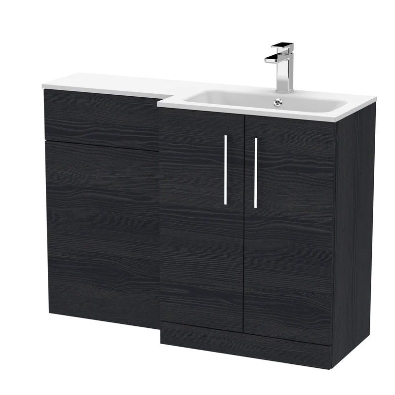 Lana 1100mm Basin & WC Combination Unit With White Stone Basin Right Hand - Charcoal Black Woodgrain