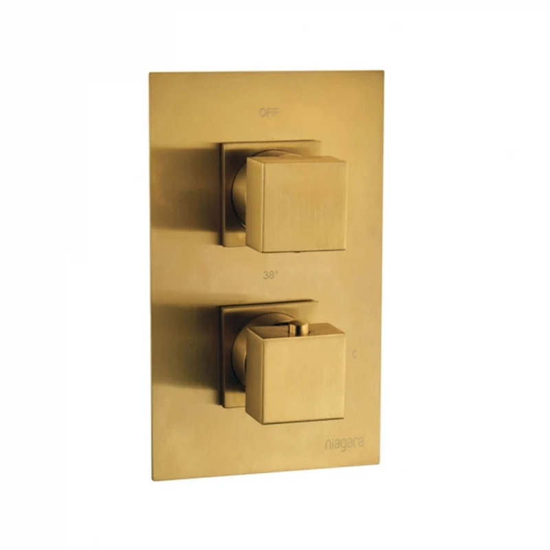 Aquadart Square Brushed Brass Thermostatic Concealed Shower Mixer with 200mm Fixed Head & Wall Arm