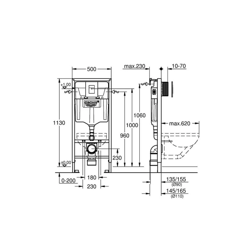 Grohe Skate Cosmopolitan 1.13m Wall Hung Frame