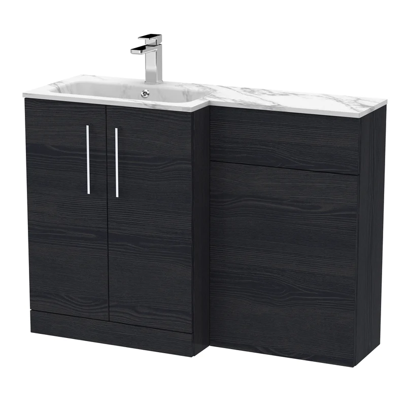 Lana 1100mm Basin & WC Combination Unit With Marble Stone Basin Left Hand - Charcoal Black Woodgrain