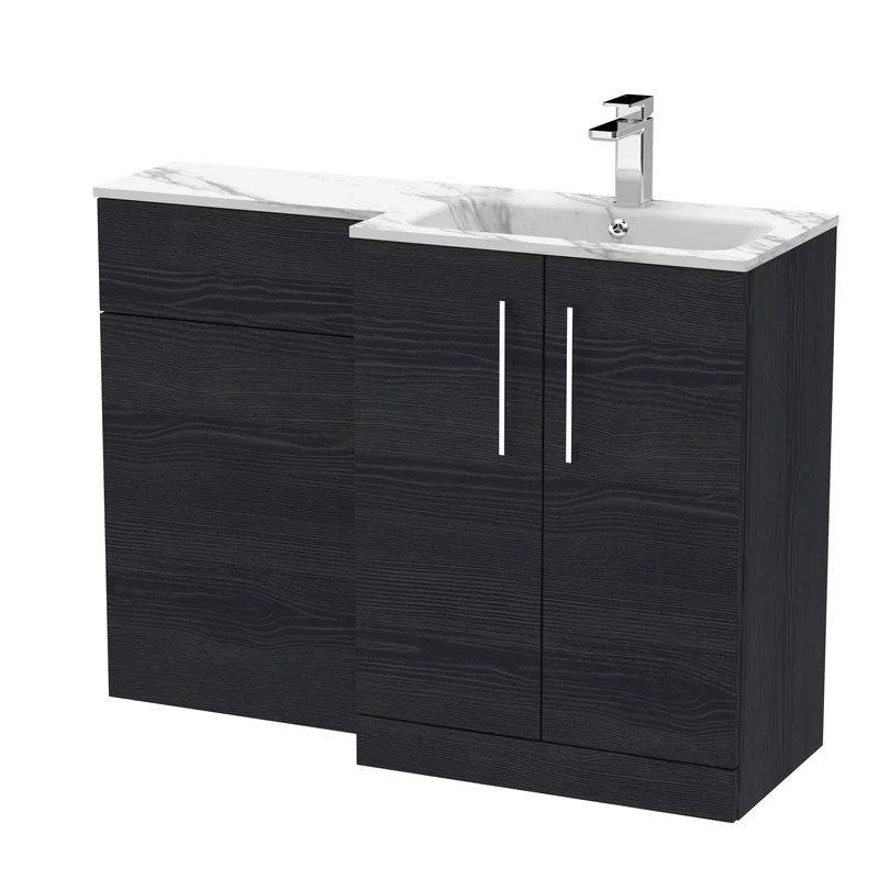 Lana 1100mm Basin & WC Combination Unit With Marble Stone Basin Right Hand - Charcoal Black Woodgrain