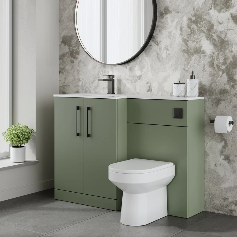 Lana 1100mm Basin & WC Combination Unit With White Stone Basin Left Hand - Green Satin