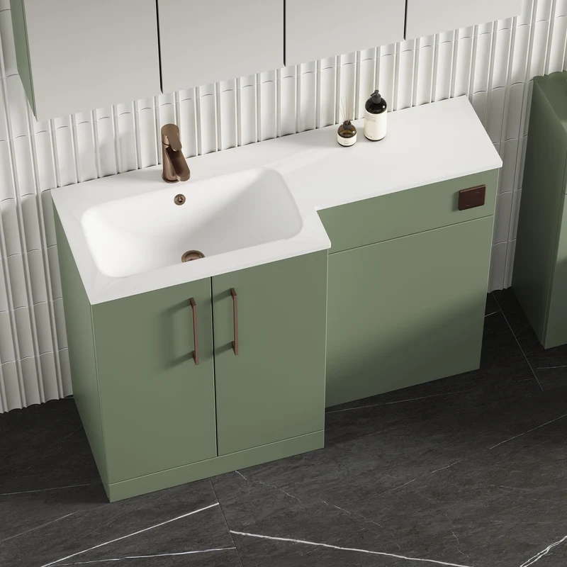 Lana 1100mm Basin & WC Combination Unit With White Stone Basin Left Hand - Green Satin