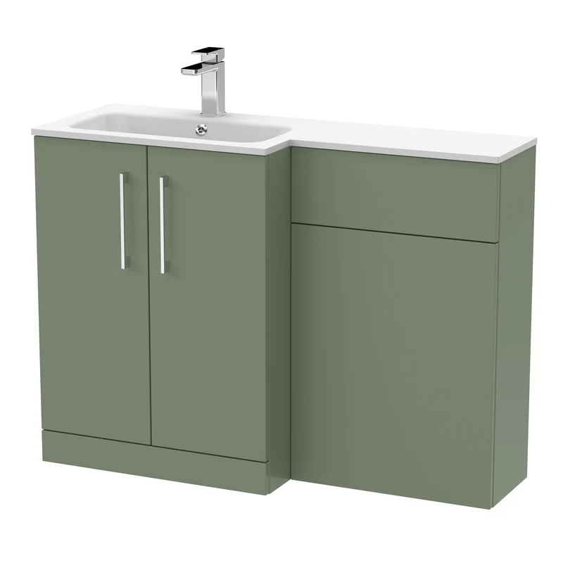 Lana 1100mm Basin & WC Combination Unit With White Stone Basin Left Hand - Green Satin