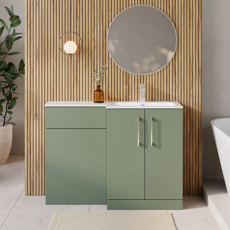 Lana 1100mm Basin & WC Combination Unit With White Stone Basin Right Hand - Green Satin