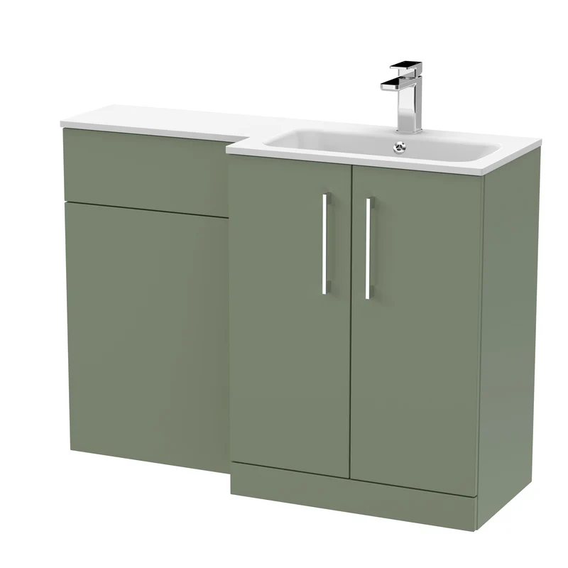 Lana 1100mm Basin & WC Combination Unit With White Stone Basin Right Hand - Green Satin