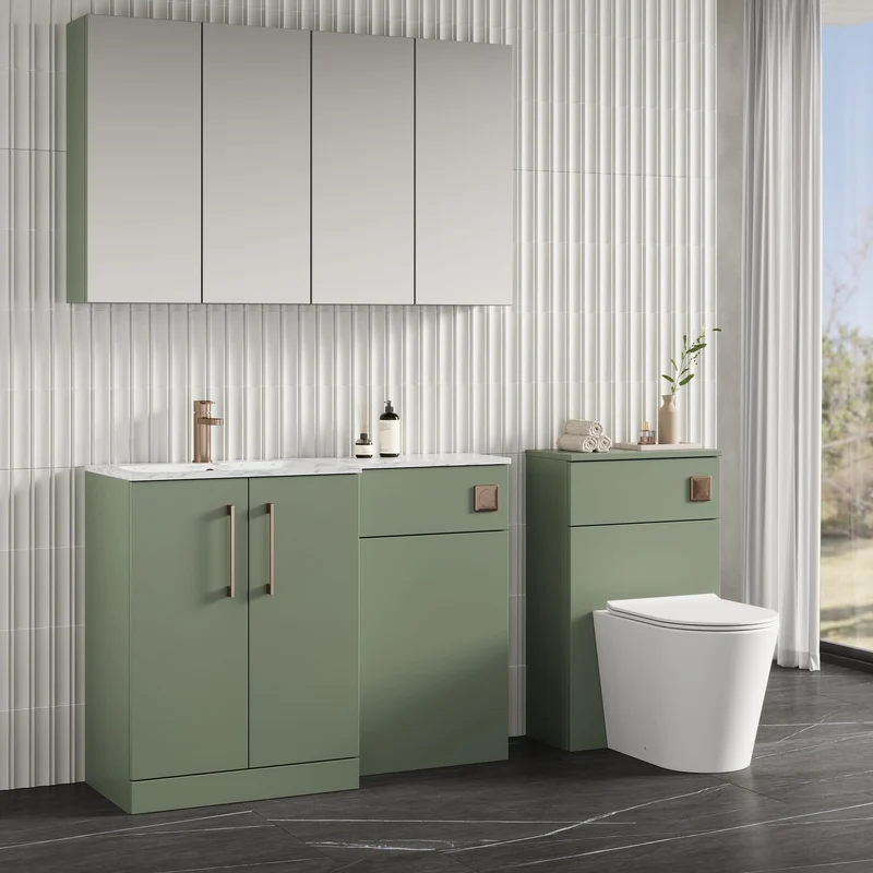 Lana 1100mm Basin & WC Combination Unit With Marble Stone Basin Left Hand - Green Satin