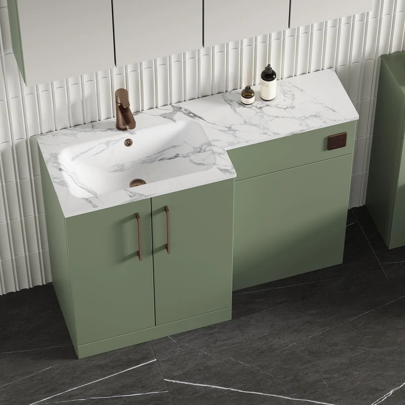 Lana 1100mm Basin & WC Combination Unit With Marble Stone Basin Left Hand - Green Satin