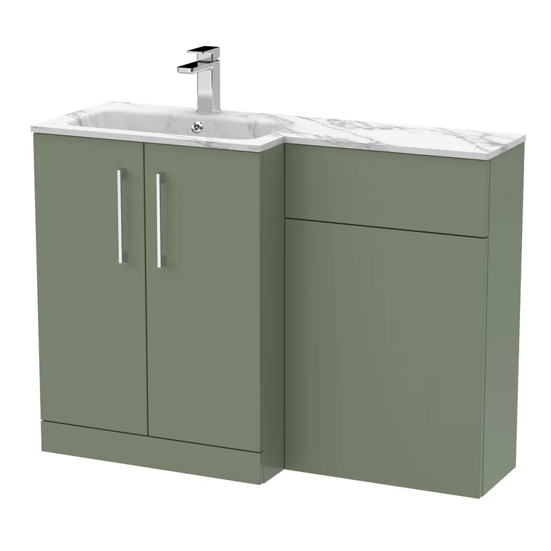 Lana 1100mm Basin & WC Combination Unit With Marble Stone Basin Left Hand - Green Satin