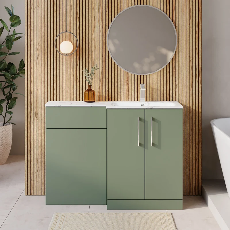 Lana 1100mm Basin & WC Combination Unit With Marble Stone Basin Right Hand - Green Satin
