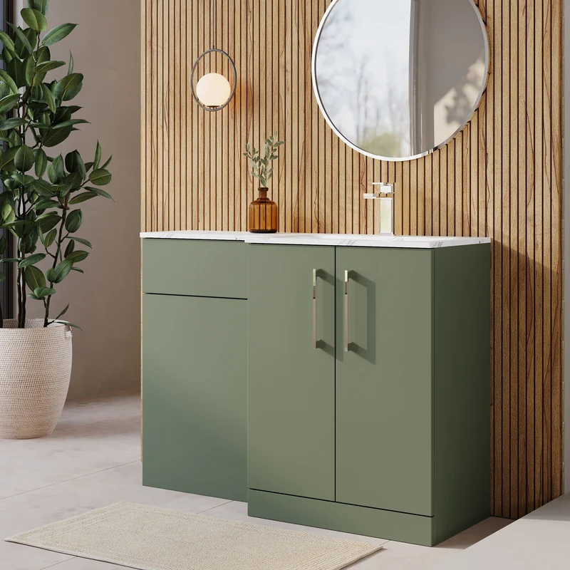 Lana 1100mm Basin & WC Combination Unit With Marble Stone Basin Right Hand - Green Satin