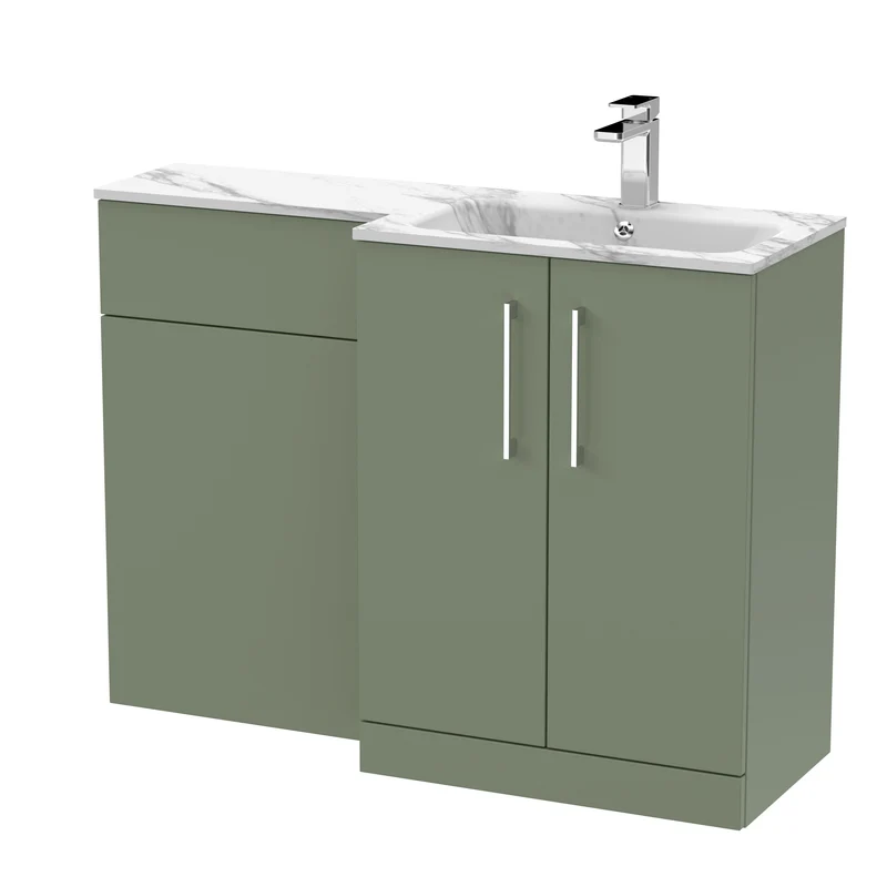 Lana 1100mm Basin & WC Combination Unit With Marble Stone Basin Right Hand - Green Satin