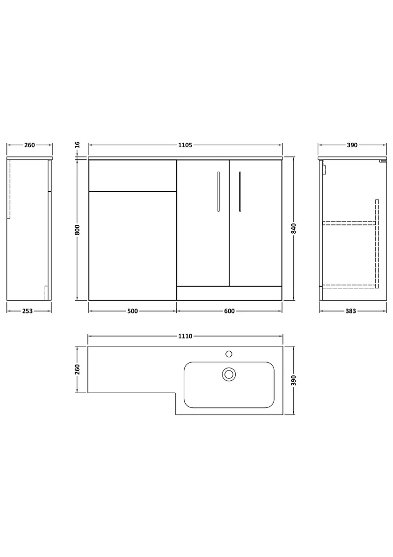 Lana 1100mm Basin & WC Combination Unit With Marble Stone Basin Right Hand - Green Satin