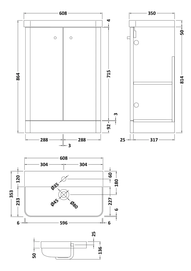 Core 600 x 350mm Floor Standing Cloakroom Vanity Unit With 2 Doors & Ceramic Basin - Autumn Oak Woodgrain
