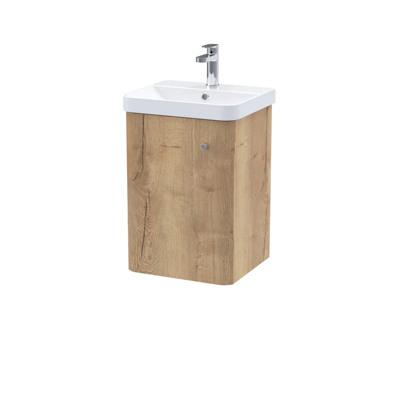 Core 400 x 350mm Wall Hung Cloakroom Vanity Unit With 1 Door & Ceramic Basin - Autumn Oak Woodgrain