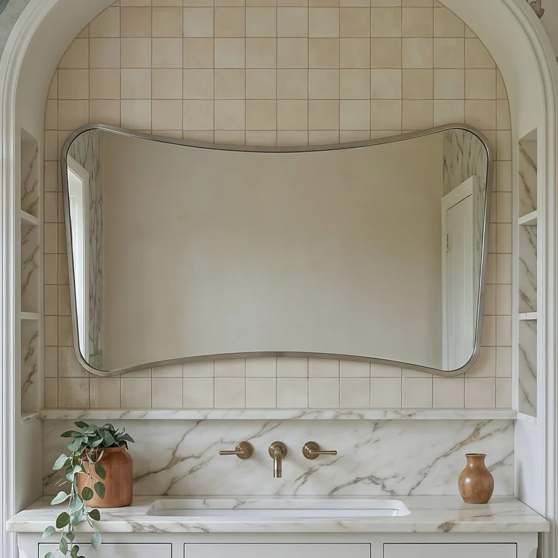 Delphine Curve Mirror 120 x 70cm - Brushed Nickel