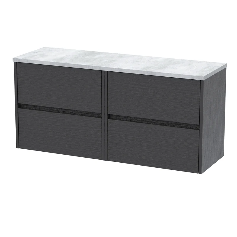 Havana 1200mm Wall Hung 4 Drawer Vanity Unit & Bellato Grey Laminate Worktop - Graphite Grey Woodgrain