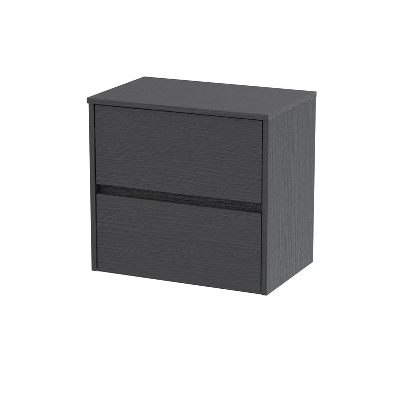 Havana 600mm Wall Hung 2 Drawer Vanity Unit & Worktop - Graphite Grey Woodgrain