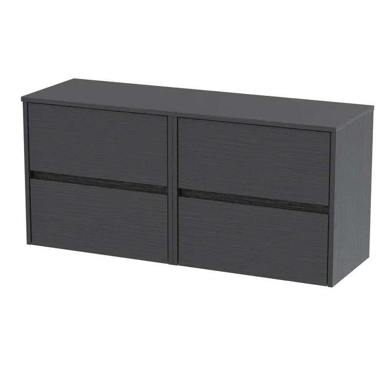 Havana 1200mm Wall Hung 4 Drawer Vanity Unit & Worktop - Graphite Grey Woodgrain