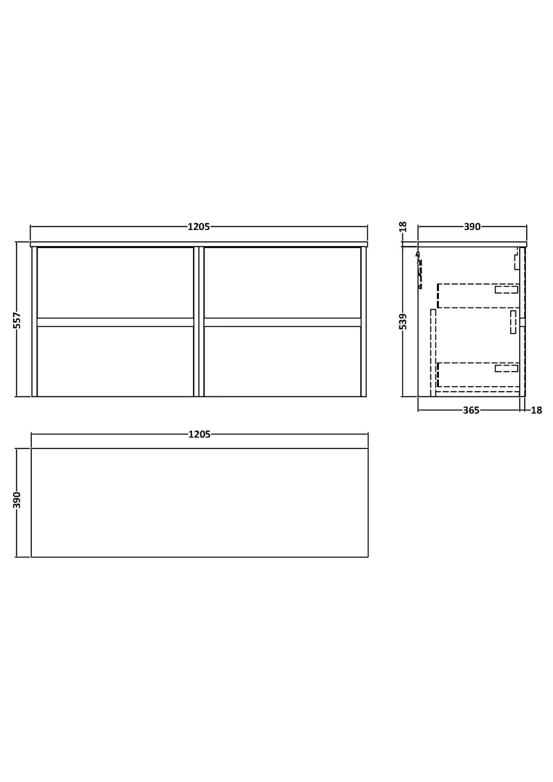 Havana 1200mm Wall Hung 4 Drawer Vanity Unit & Worktop - Graphite Grey Woodgrain