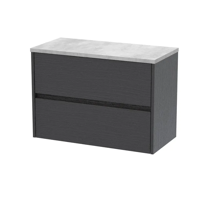 Havana 800mm Wall Hung 2 Drawer Vanity Unit & Bellato Grey Laminate Worktop - Graphite Grey Woodgrain