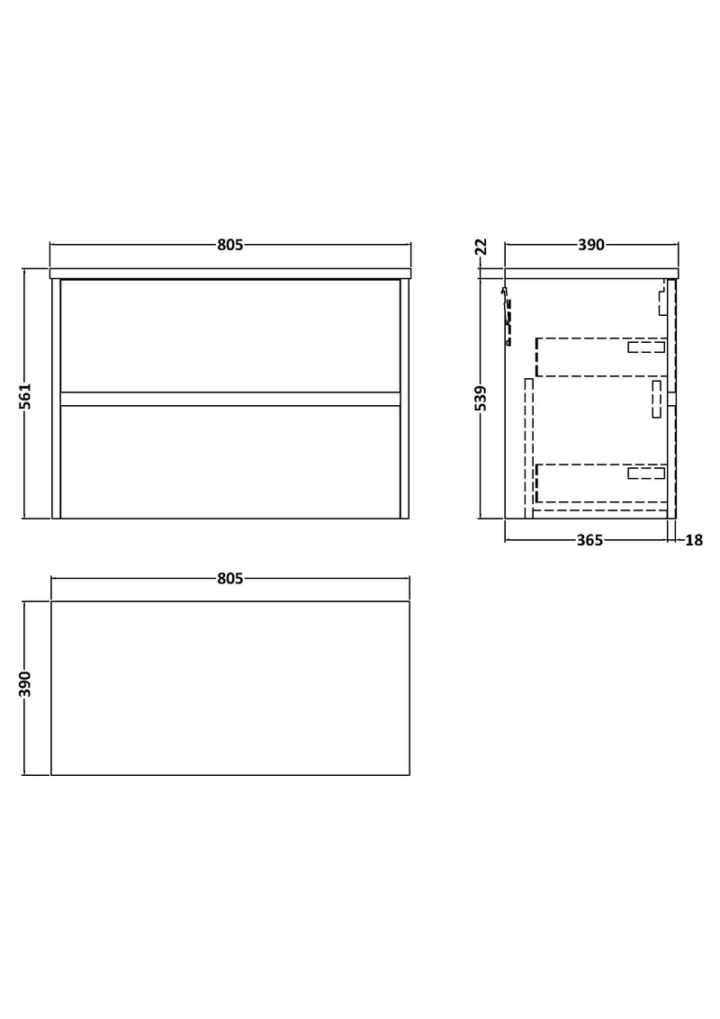 Havana 800mm Wall Hung 2 Drawer Vanity Unit & Bellato Grey Laminate Worktop - Graphite Grey Woodgrain