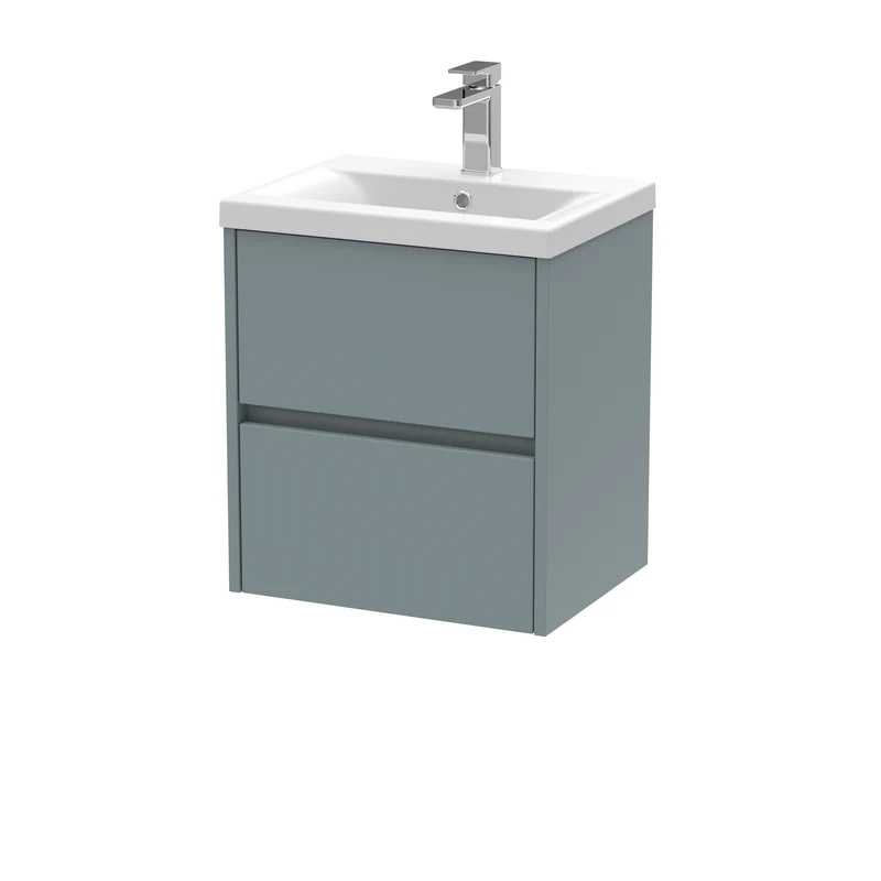 Havana 500mm Wall Hung 2 Drawer Vanity Unit & Mid Edge Ceramic Basin - Coastal Grey Matt