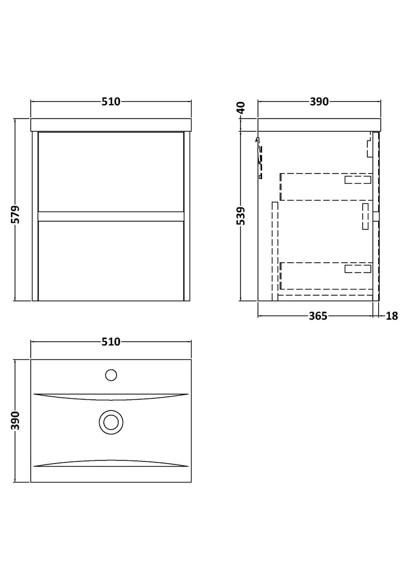 Havana 500mm Wall Hung 2 Drawer Vanity Unit & Mid Edge Ceramic Basin - Coastal Grey Matt
