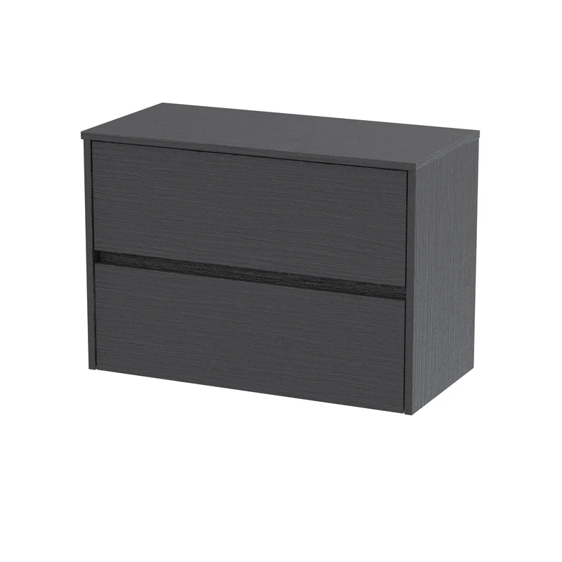 Havana 800mm Wall Hung 2 Drawer Vanity Unit & Worktop - Graphite Grey Woodgrain