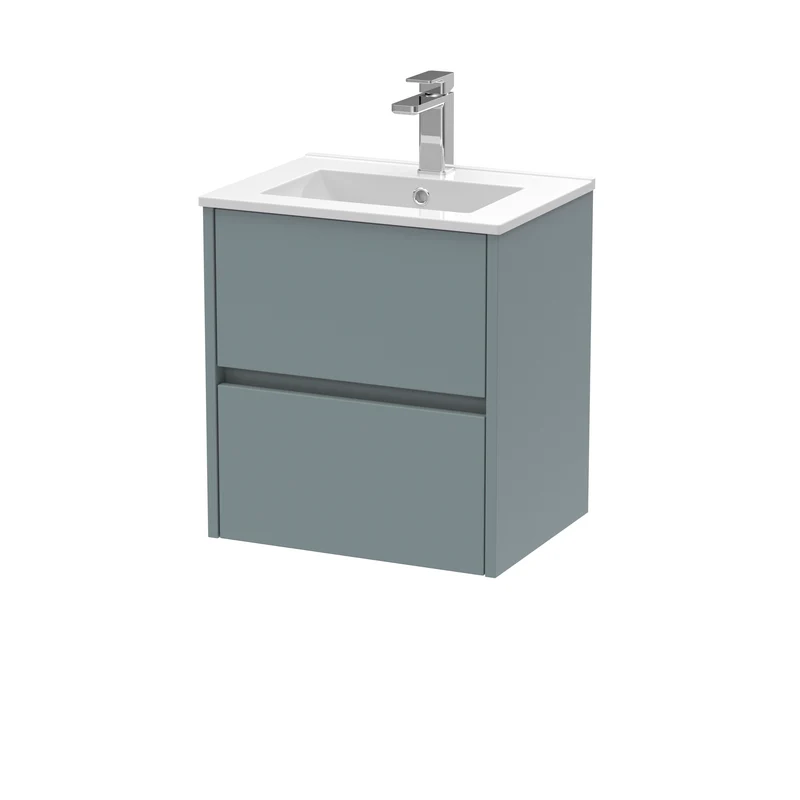 Havana 500mm Wall Hung 2 Drawer Vanity Unit & Minimalist Ceramic Basin - Coastal Grey Matt