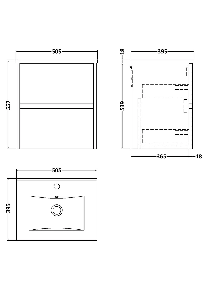 Havana 500mm Wall Hung 2 Drawer Vanity Unit & Minimalist Ceramic Basin - Coastal Grey Matt
