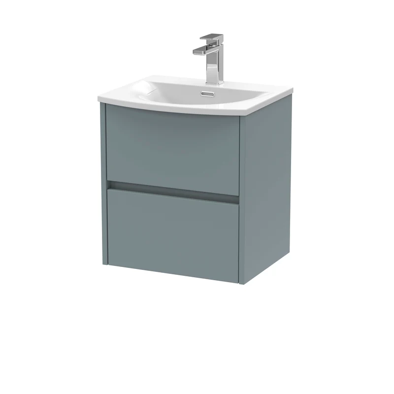 Havana 500mm Wall Hung 2 Drawer Vanity Unit & Curved Ceramic Basin - Coastal Grey Matt