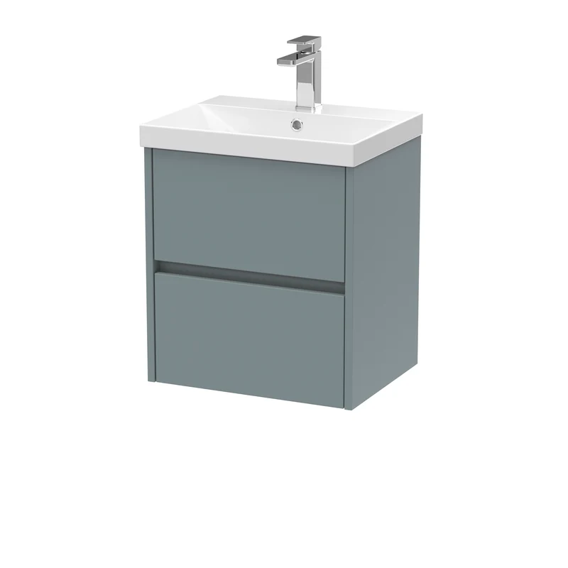 Havana 500mm Wall Hung 2 Drawer Vanity Unit & Thin Edge Ceramic Basin - Coastal Grey Matt