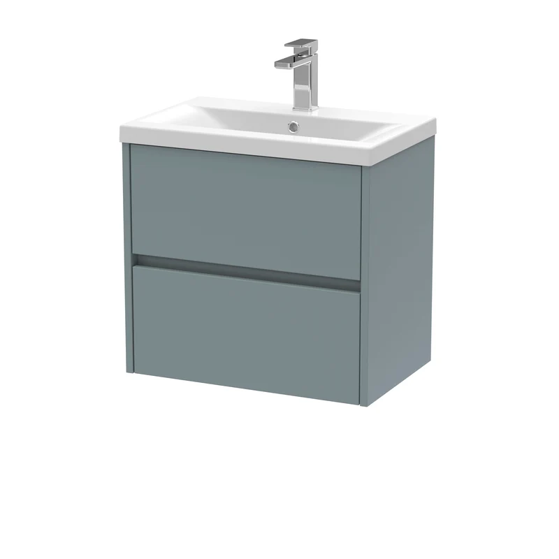 Havana 600mm Wall Hung 2 Drawer Vanity Unit & Mid Edge Ceramic Basin - Coastal Grey Matt