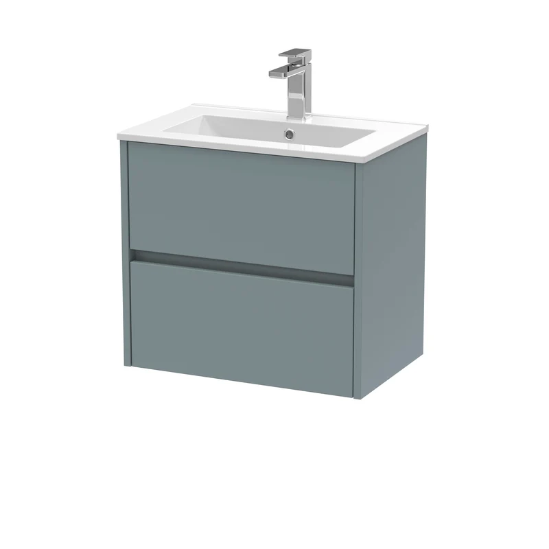 Havana 600mm Wall Hung 2 Drawer Vanity Unit & Minimalist Ceramic Basin - Coastal Grey Matt
