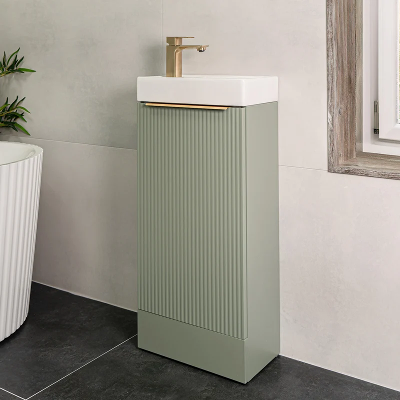 Josef Martin Fluted 400mm Cloakroom Vanity Unit & Basin - Reed Green