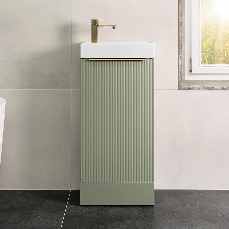 Josef Martin Fluted 400mm Cloakroom Vanity Unit & Basin - Reed Green