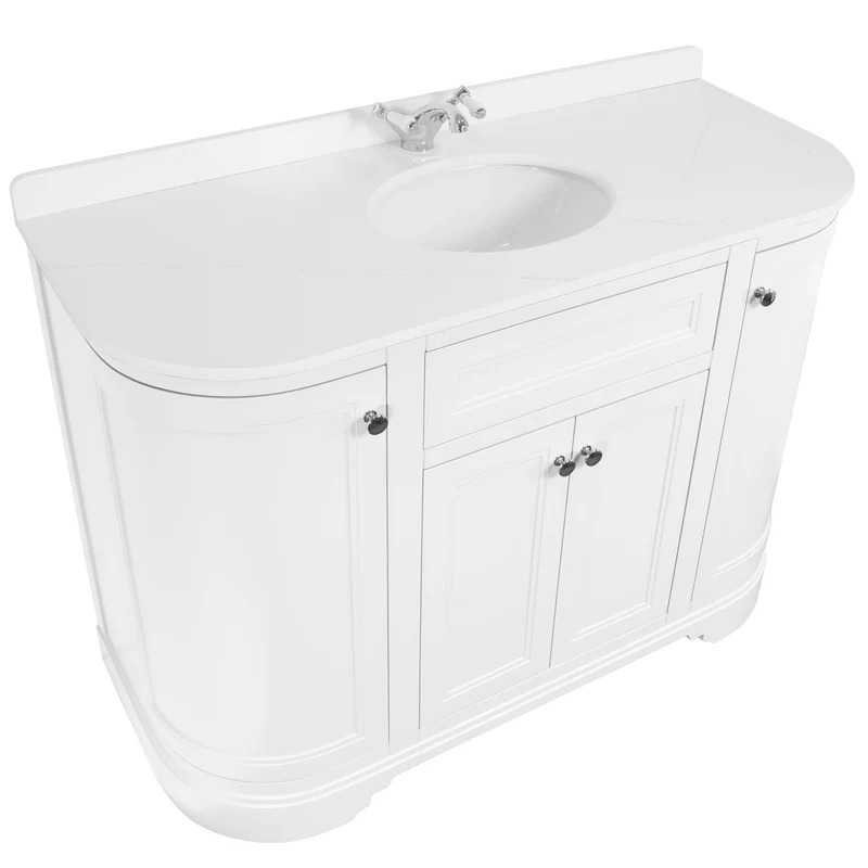 Kingsbury Classic Curved 1200mm Vanity Unit, Worktop & Ceramic Basin - White