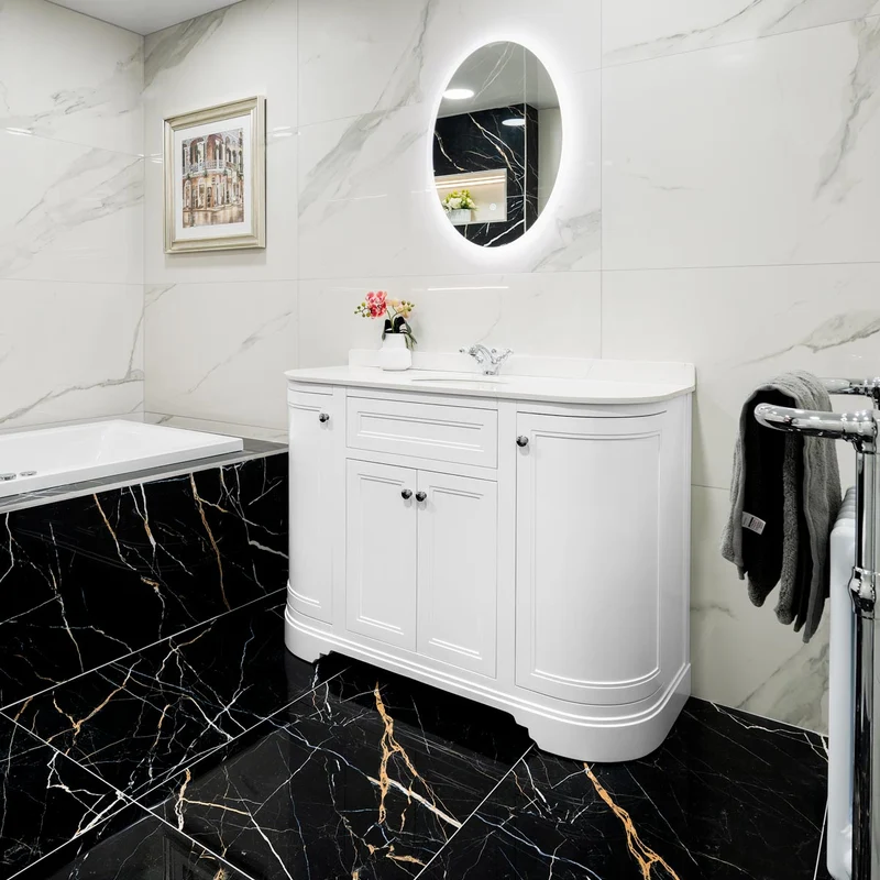 Kingsbury Classic Curved 1200mm Vanity Unit, Worktop & Ceramic Basin - White