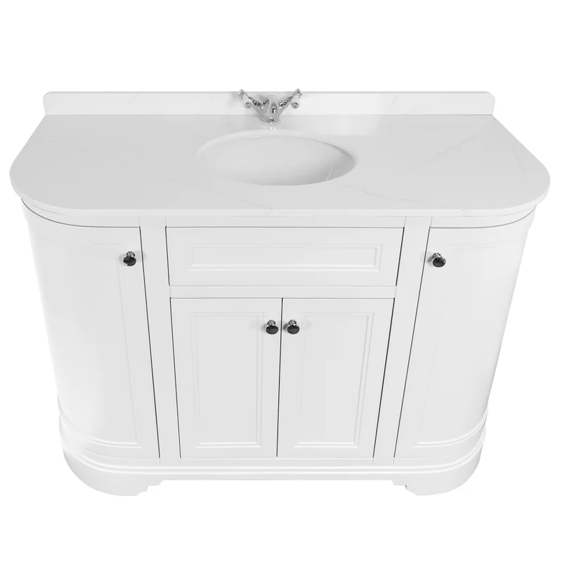 Kingsbury Classic Curved 1200mm Vanity Unit, Worktop & Ceramic Basin - White