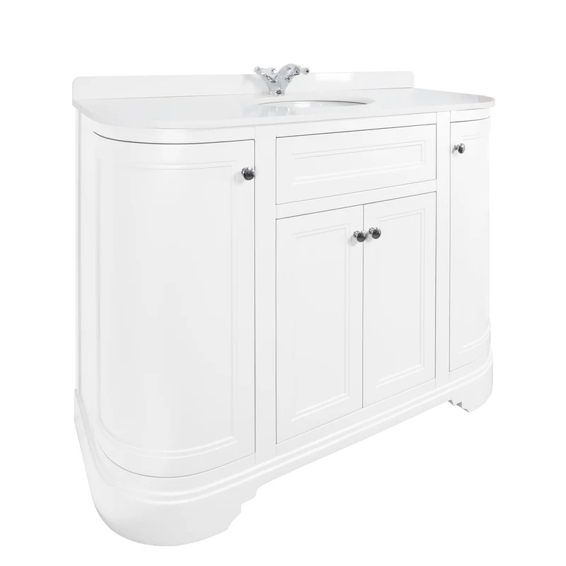 Kingsbury Classic Curved 1200mm Vanity Unit, Worktop & Ceramic Basin - White