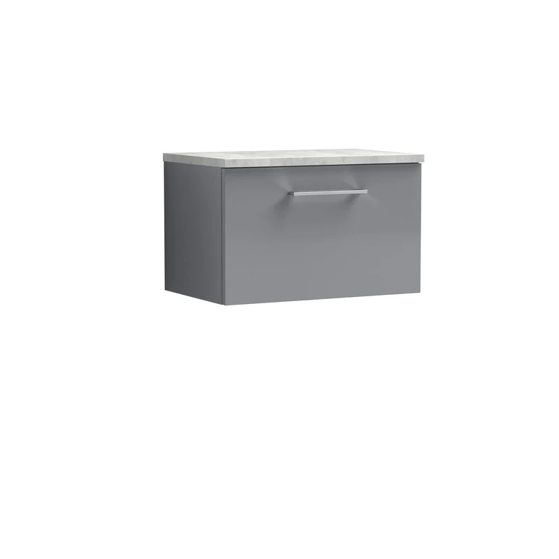 Lana 600mm Wall Hung 1 Drawer Vanity Unit & Bellato Grey Laminate Worktop - Grey Satin