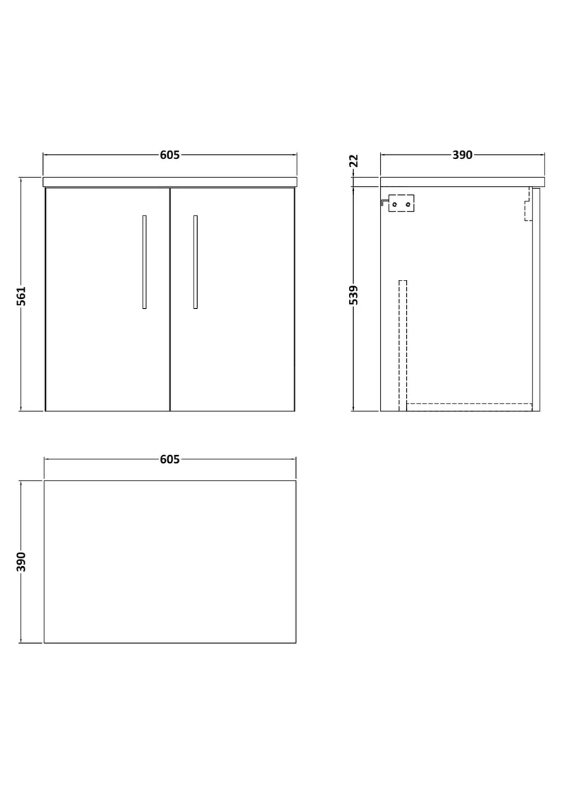 Lana 600mm Wall Hung 2 Door Vanity Unit & Bellato Grey Laminate Worktop - Soft Black Satin