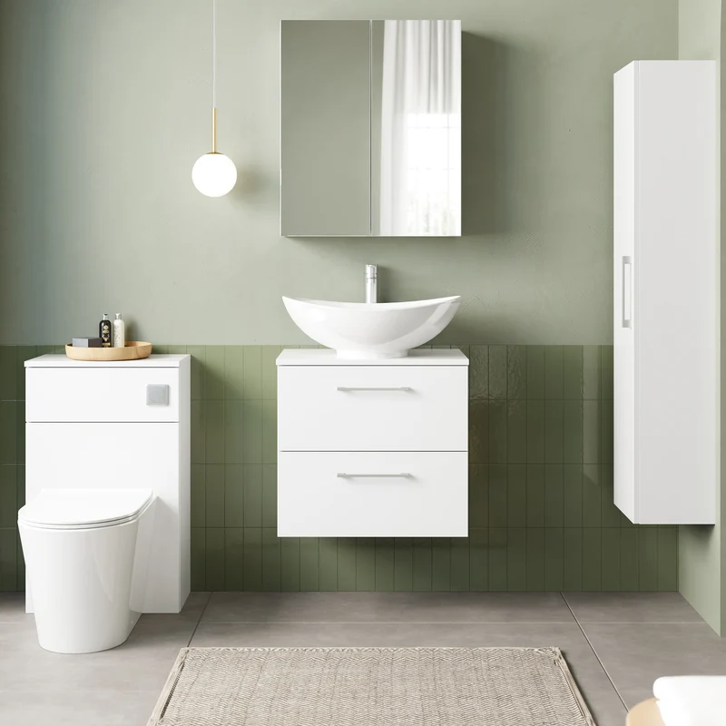 Lana 600mm Wall Hung 2 Drawer Vanity Unit & Worktop - White Gloss
