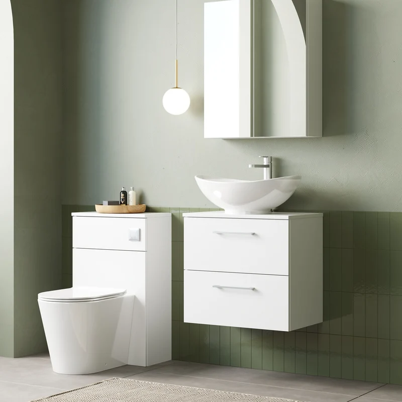 Lana 600mm Wall Hung 2 Drawer Vanity Unit & Worktop - White Gloss